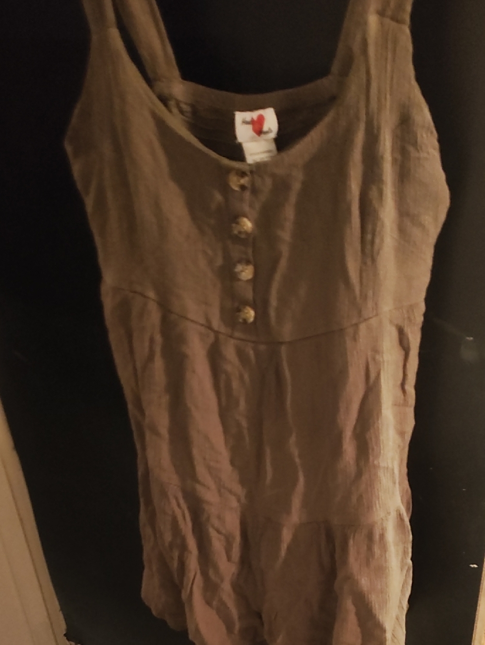 Olive Green Linen Button-Front Romper